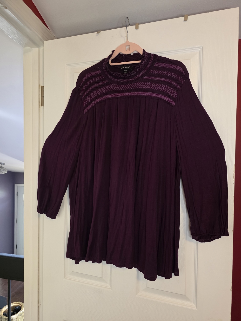 Lane Bryant Crochet Yoke Long Sleeve Tunic - Plum